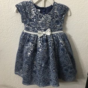 NWT 12m Blue&silver Nannette Baby dress&bloomers